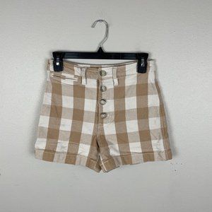 Madewell Tan and White Plaid Jean Shorts